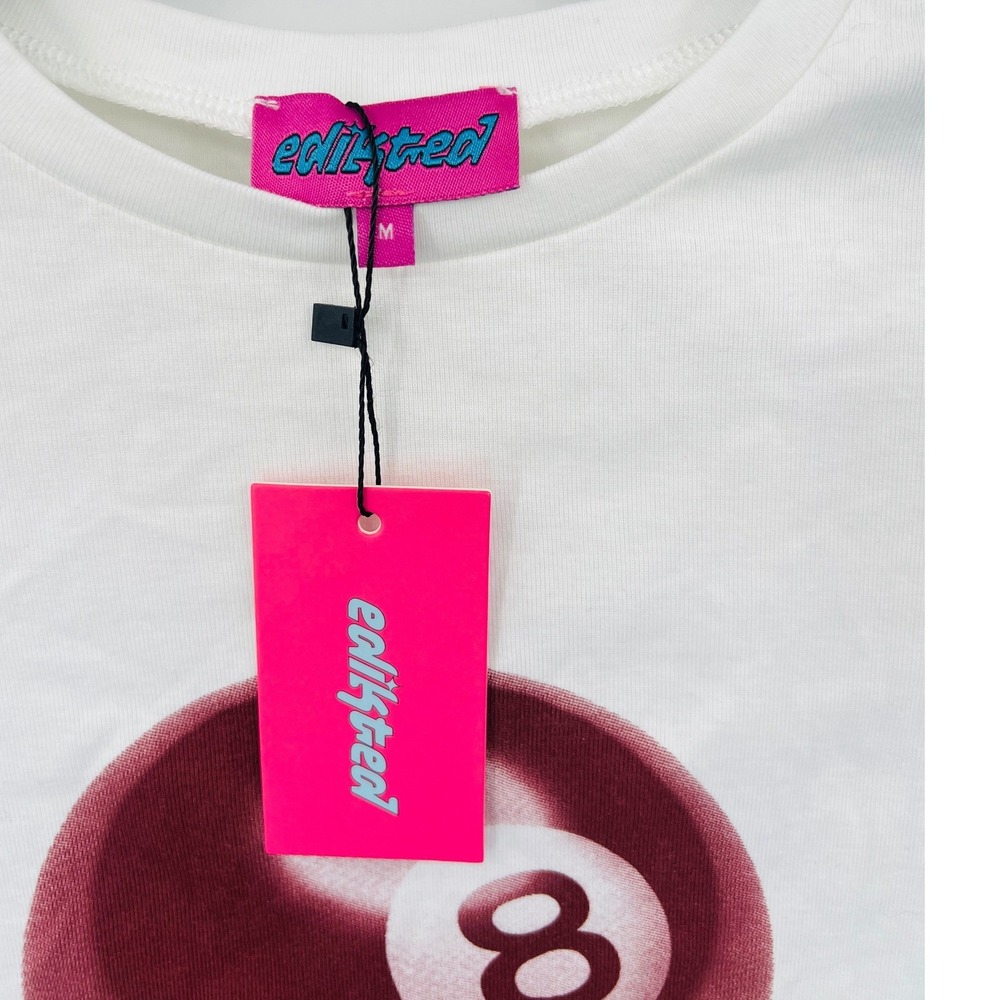 Edikted 8 Ball Graphic Baby Tee M White Short Sleeve‎ T-Shirt Retro Trendy Y2K - Picture 3 of 6